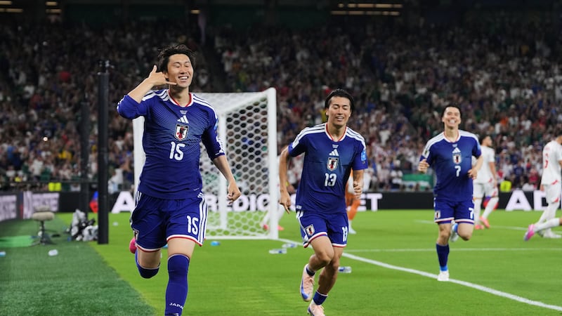 Daichi Kamada (15), de Jaón, celebra luego de marcar ante Túnez en el encuentro 1.000 del...