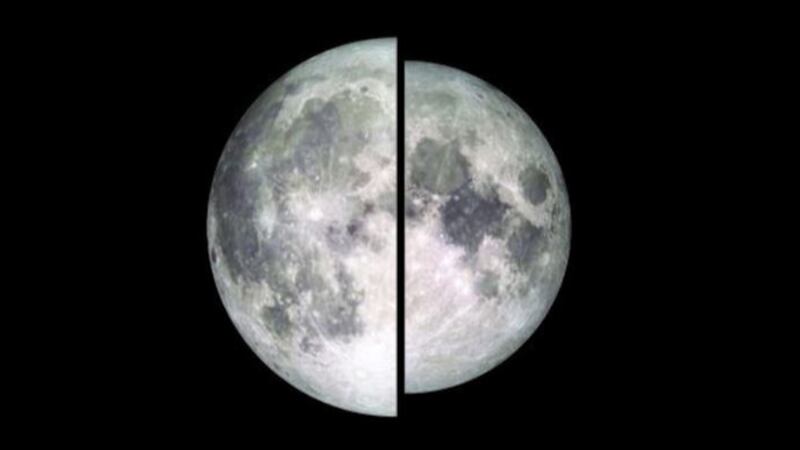 An image of the moon taken by NASA's Lunar Reconnaissance Orbiter is shown in two halves to...